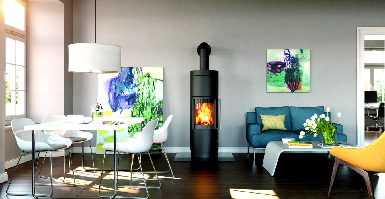 Hearthstone Stoves Bari Plus Wood Stove with Charcoal Finish in Living Room