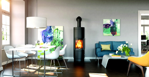 Hearthstone Stoves Bari Plus Wood Stove with Charcoal Finish in Living Room