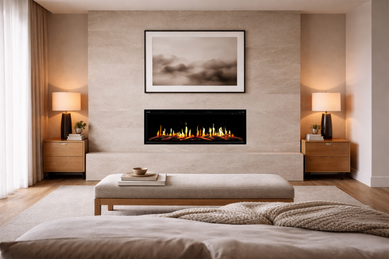Modern Flames Orion V2 Slim Virtual Electric Fireplace in Bedroom