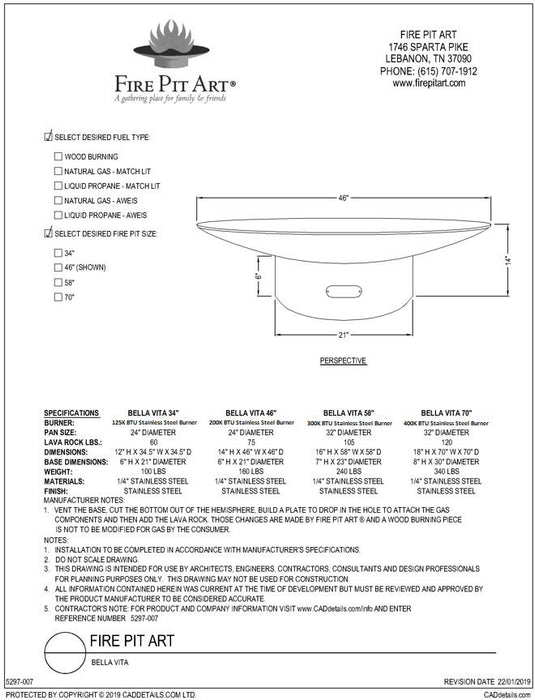Bella Vita 58" Fire Pit