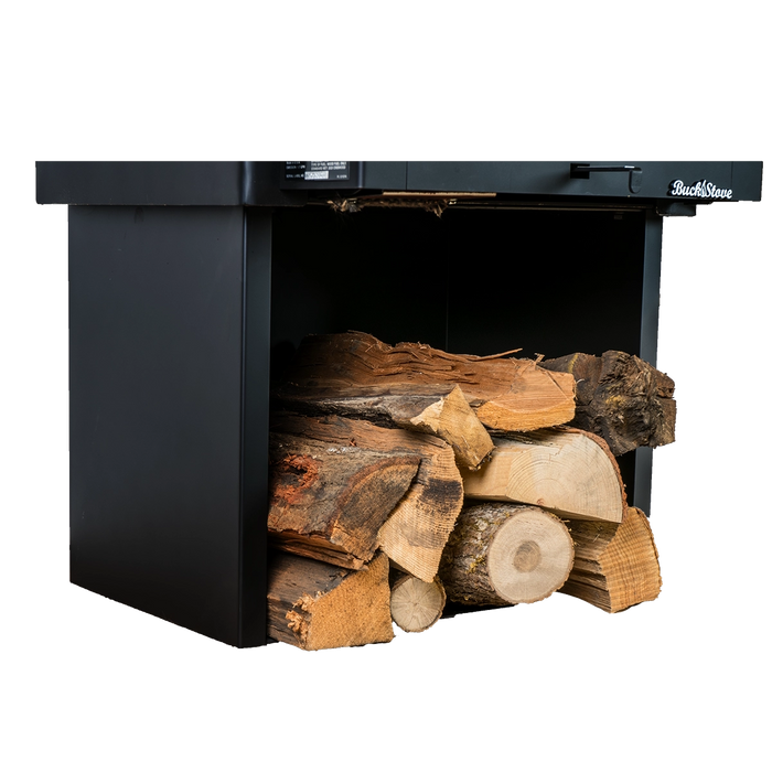 Buck Stove Woodbox Pedestal for Model 21 Freestanding Wood Stove Left View