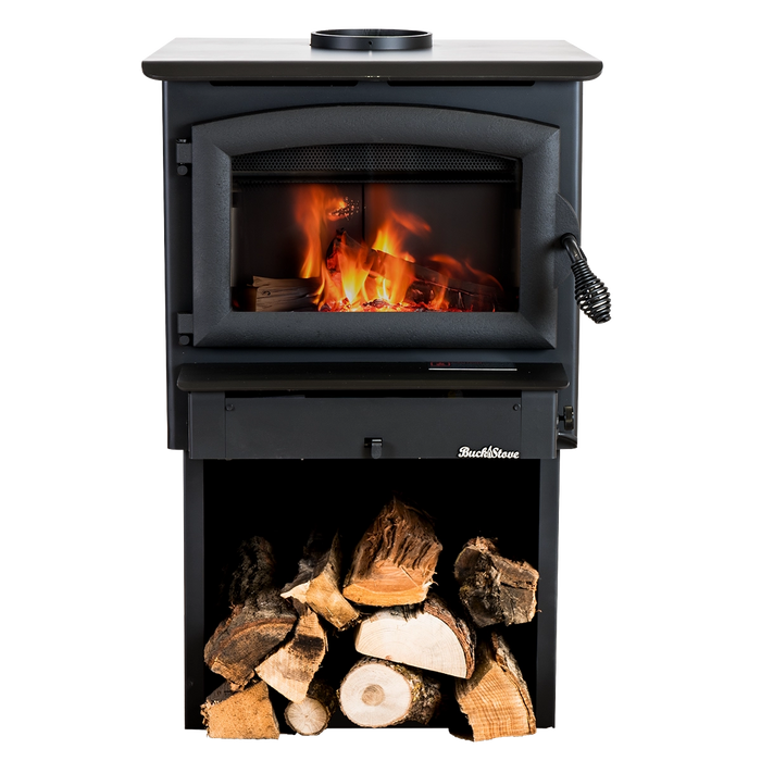 Buck Stove Model 21 Wood Stove on Wood Storage Pedestal Base