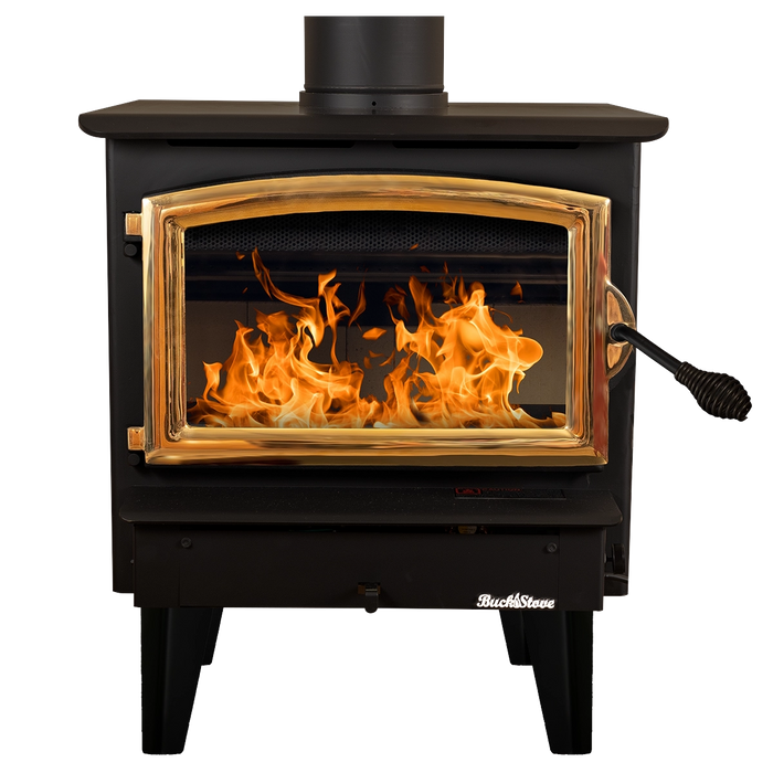 Buck Stove Model 21 Wood Stove with Gold Trim Door on Straight Legs