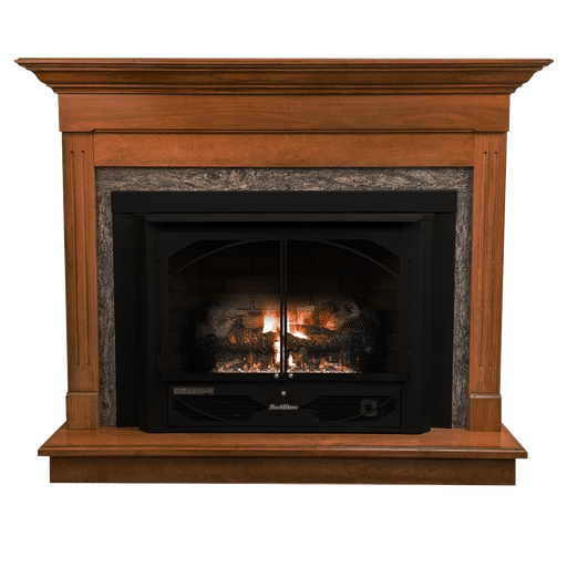 Buck Stove Model 384VF Gas Fireplace with Cherry Contemporary Mantel