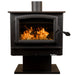 Buck Stove Model 74 Non-Catalytic Wood Stove with Blower - Black Door Trim on Pedestal