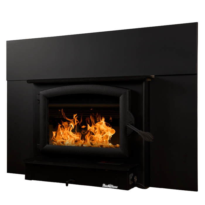 Buck Stove Model 74 Non-Catalytic Wood-Burning Fireplace Insert with Black Door Trim - Side View