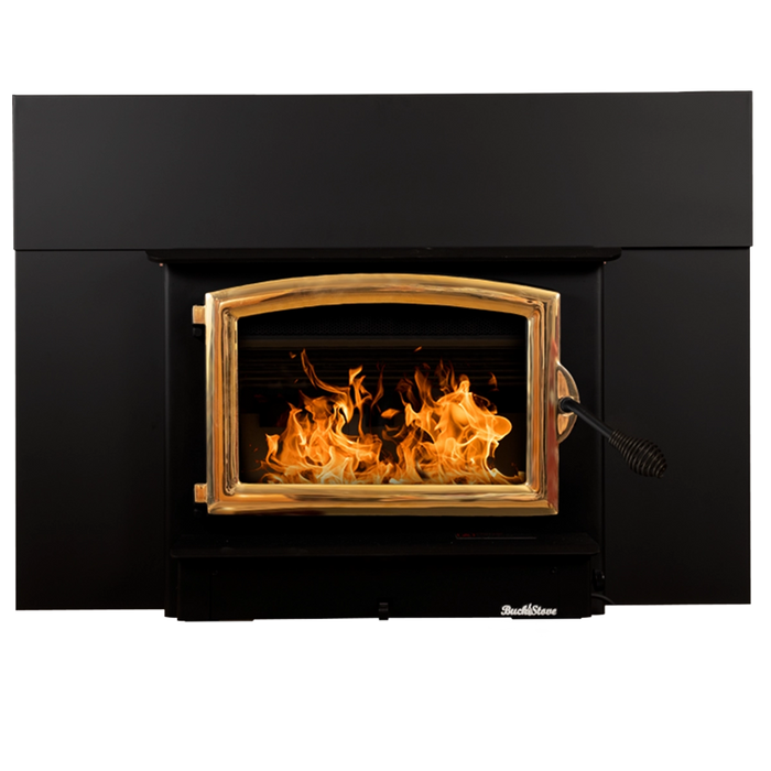 Buck Stove Model 74 Non-Catalytic Wood-Burning Fireplace Insert with Gold Door Trim - Front View