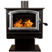 Buck Stove Model 74 Non-Catalytic Wood Stove with Blower - Pewter Door Trim on Pedestal