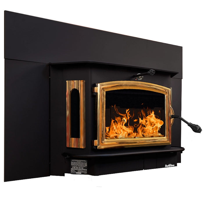 Buck Stove Model 91 Fireplace Insert with Gold Trim - Side View