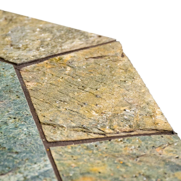 ComfortBilt Pellet Stove Corner Hearth Pad | Natural Silver Slate Closeup 