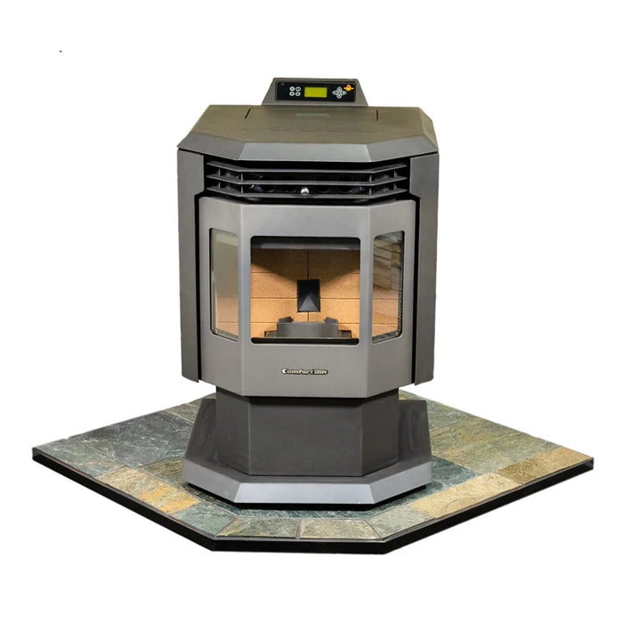ComfortBilt Pellet Stove Corner Hearth Pad | Natural Silver Slate with Pellet Stove