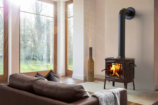 Hearthstone Stoves Craftsbury Freestanding Wood Stove with Brown Enamel in Living Room