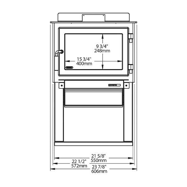 Drolet Deco II Wood Stove Front Dimensions