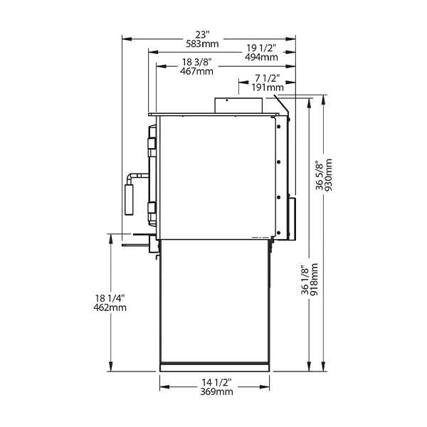 Drolet Deco II Wood Stove Side Dimensions