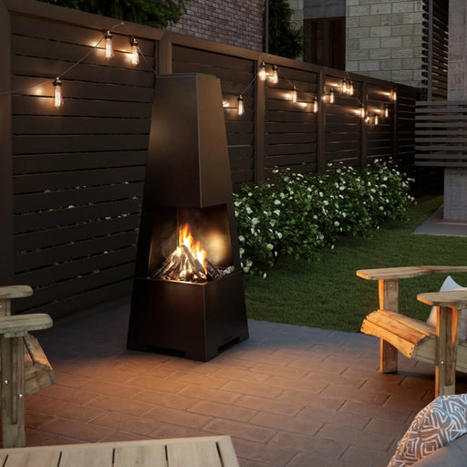 Drolet Stainless Steel Modern Outdoor Fireplace Lifestyle Image