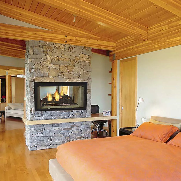Majestic Designer See-Through Wood Fireplace in Bedroom
