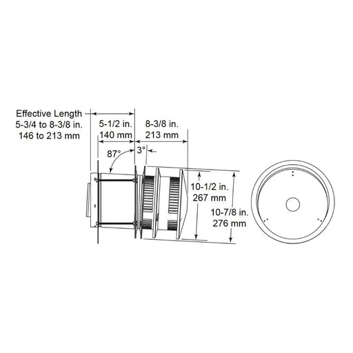 HHT Horizontal High Rise Termination Cap, Glass Termination Base, DVP Pipe Dimensions