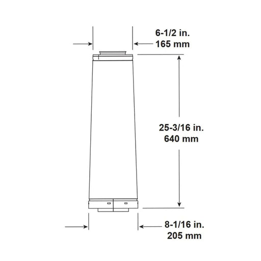 HHT DVP to SLP 24" (640mm) Pipe Length Adapter Dimensions