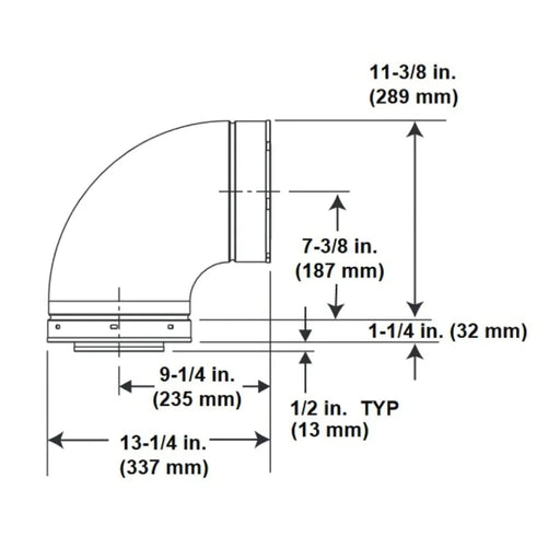 HHT DVP 90 Degree Elbow Dimensions