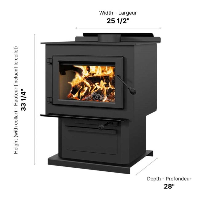 Englander Blue Ridge 300P Wood Stove Product Dimensions