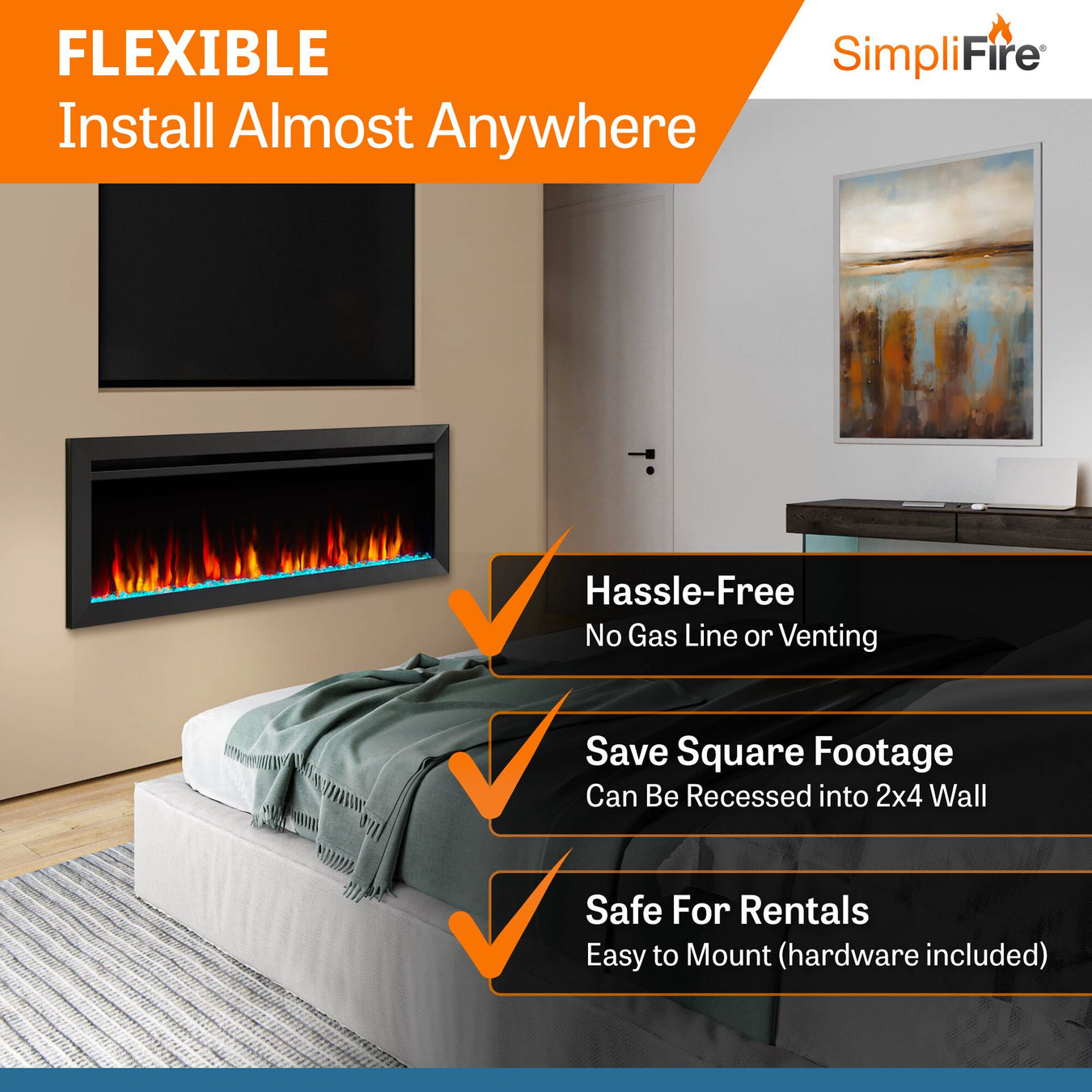 SimpliFire Allusion Slim Linear Electric Fireplace Flexible Installation Options