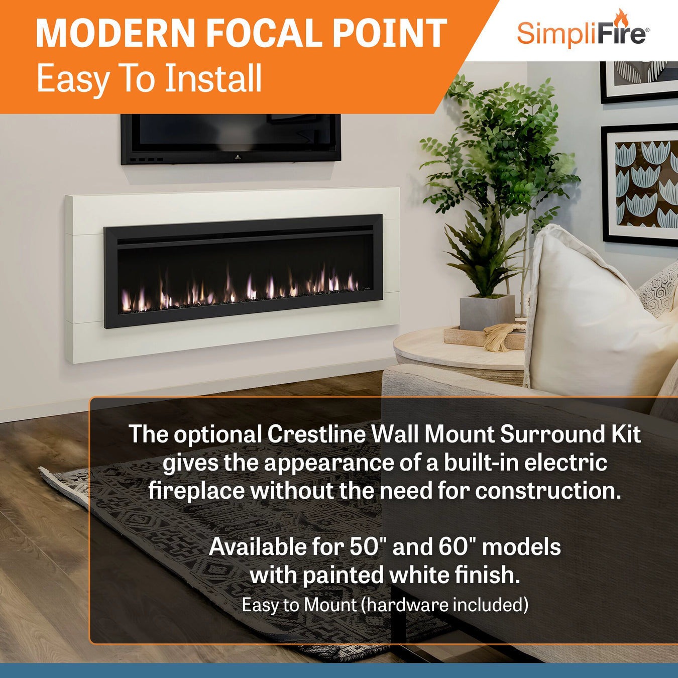 SimpliFire Allusion Slim Linear Electric Fireplace Modern Focal Point