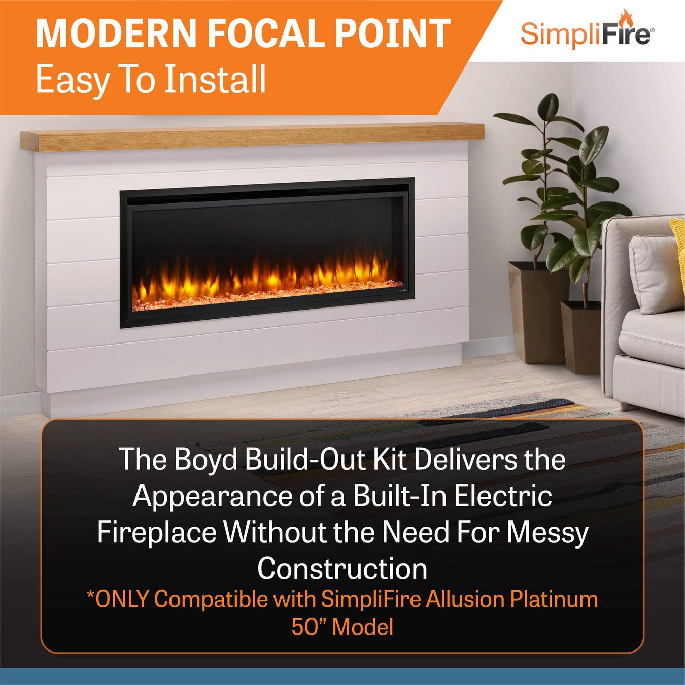 SimpliFire Modern Farmhouse Boyd Build-Out Kit for Allusion Platinum Electric Fireplace: Modern Focal Point