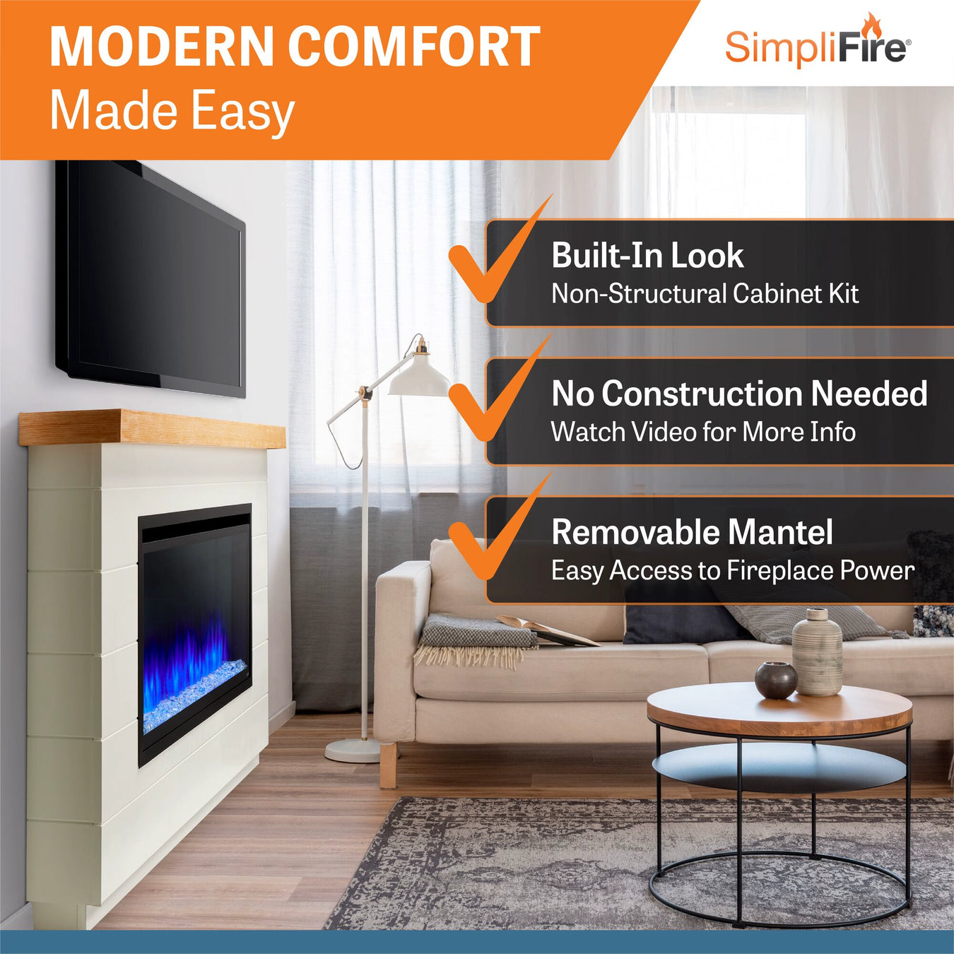 SimpliFire Modern Farmhouse Boyd Build-Out Kit for Allusion Platinum Electric Fireplace: Modern Comfort Made Easy