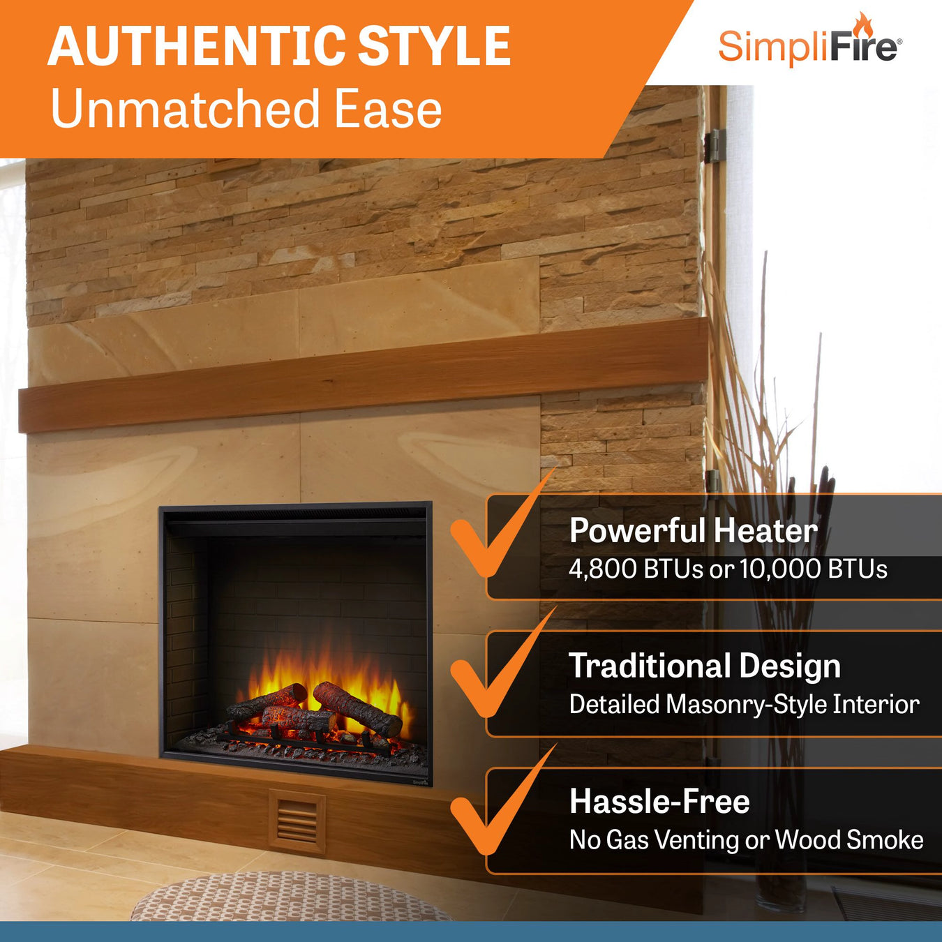 SimpliFire Built-In Electric Fireplace: Features