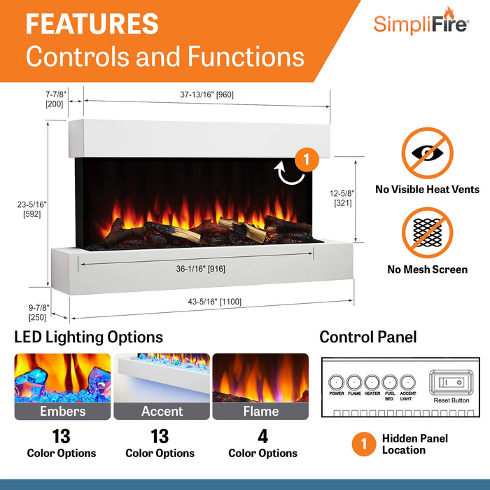 SimpliFire Format Wall-Mounted Electric Fireplace: 43" Mantel