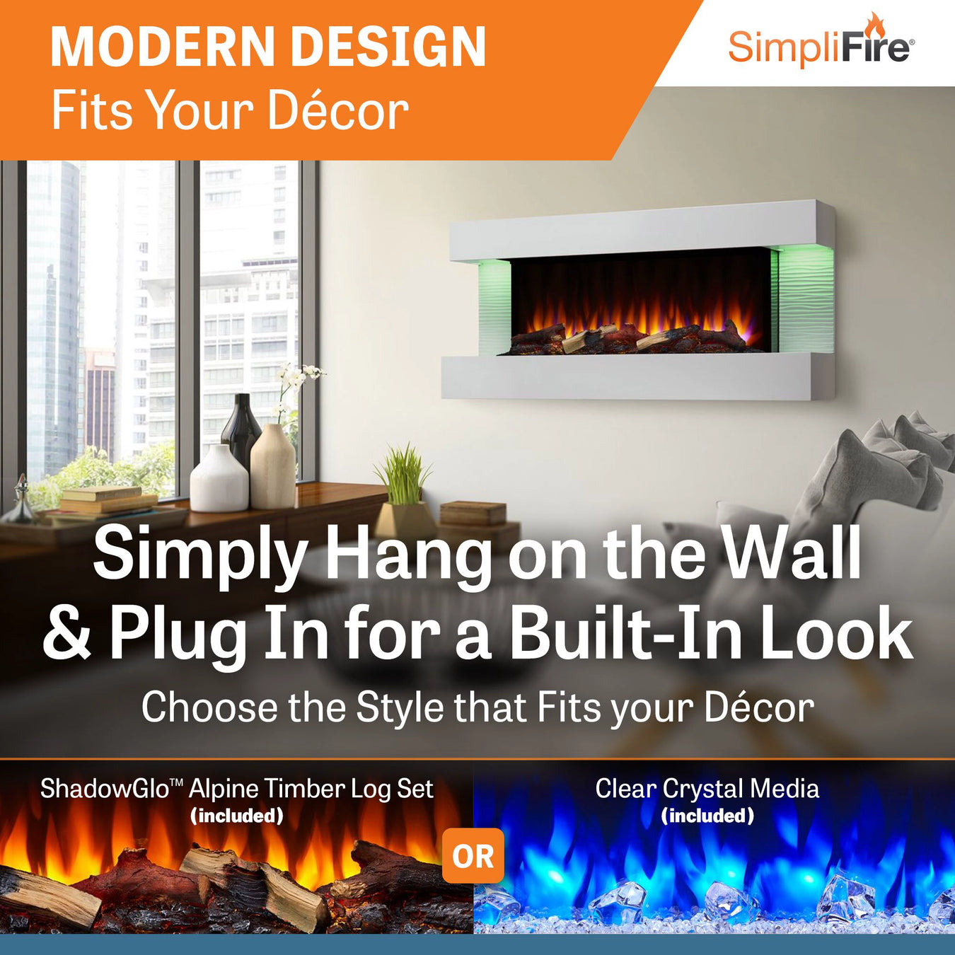 SimpliFire Format Wall-Mounted Electric Fireplace
