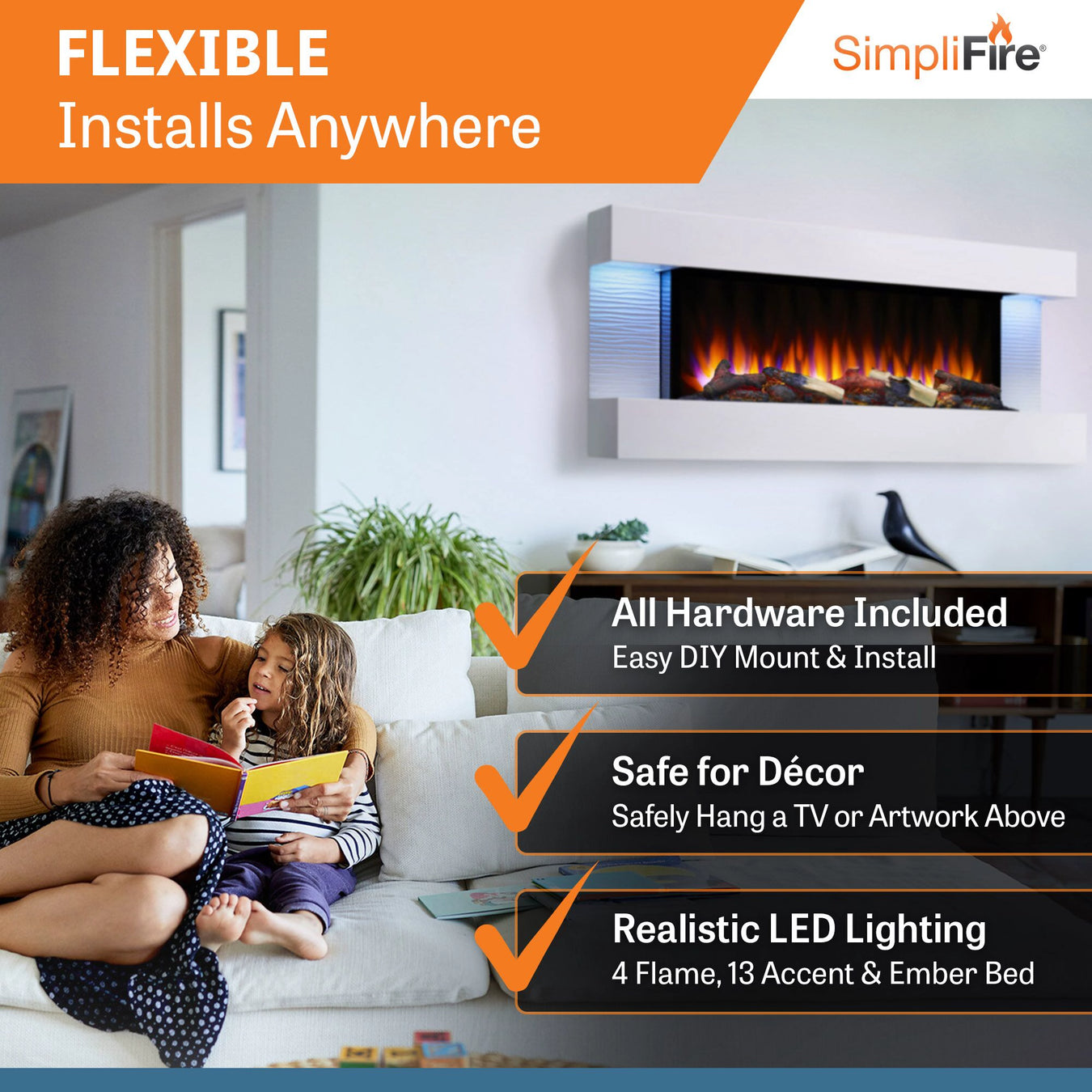 SimpliFire Format Wall-Mounted Electric Fireplace: Easy Installation