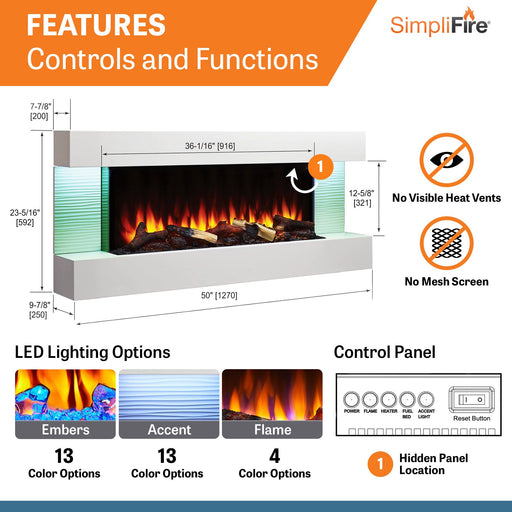 SimpliFire Format Wall-Mounted Electric Fireplace: 50" Mantel