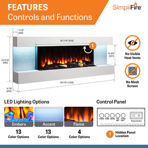 SimpliFire Format Wall-Mounted Electric Fireplace: 60" Mantel