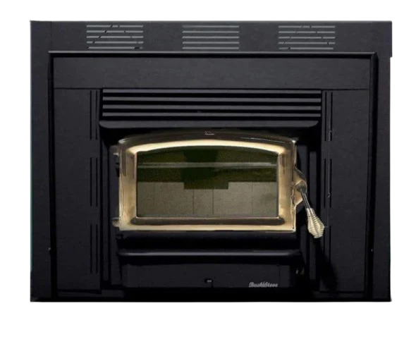 Buck Stove Model 74 Zero-Clearance Non-Catalytic Wood-Burning Fireplace Insert with Gold Door Trim - Front View