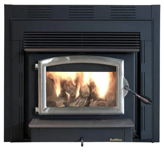 Buck Stove Model 74 Zero-Clearance Non-Catalytic Wood-Burning Fireplace Insert with Pewter  Door Trim - Front View