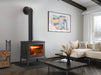Hearthstone Green Mountain 80 Wood Stove Left-Side View in Modern Living Room