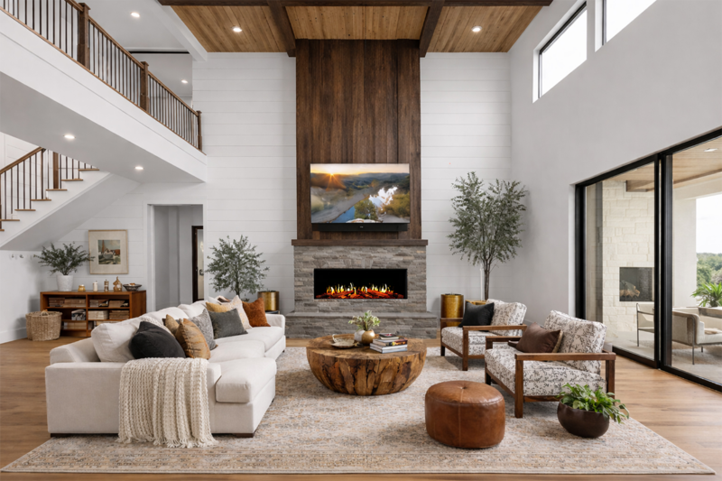 Modern Flames Orion V2 Multi-Sided Electric Fireplace in Large Living Room