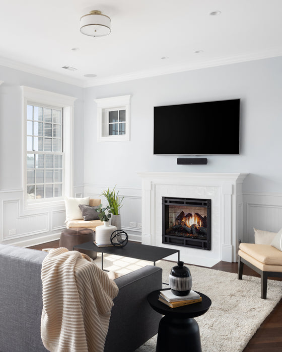 SimpliFire Inception Electric Fireplace with Halston Front in Sitting Room