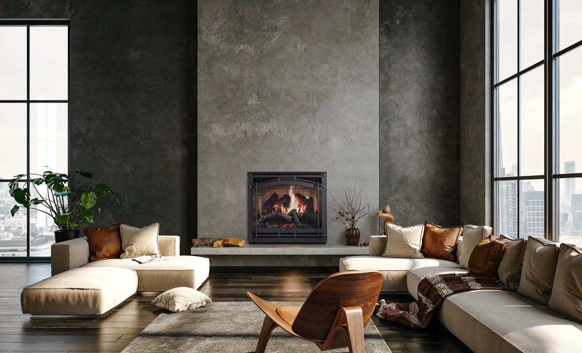 SimpliFire Inception Electric Fireplace with Chateau Front in Modern Living Room
