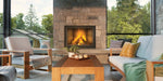 Napoleon High Country™ 8000 Wood Fireplace in Modern Living Room with Herringbone Brick Panels