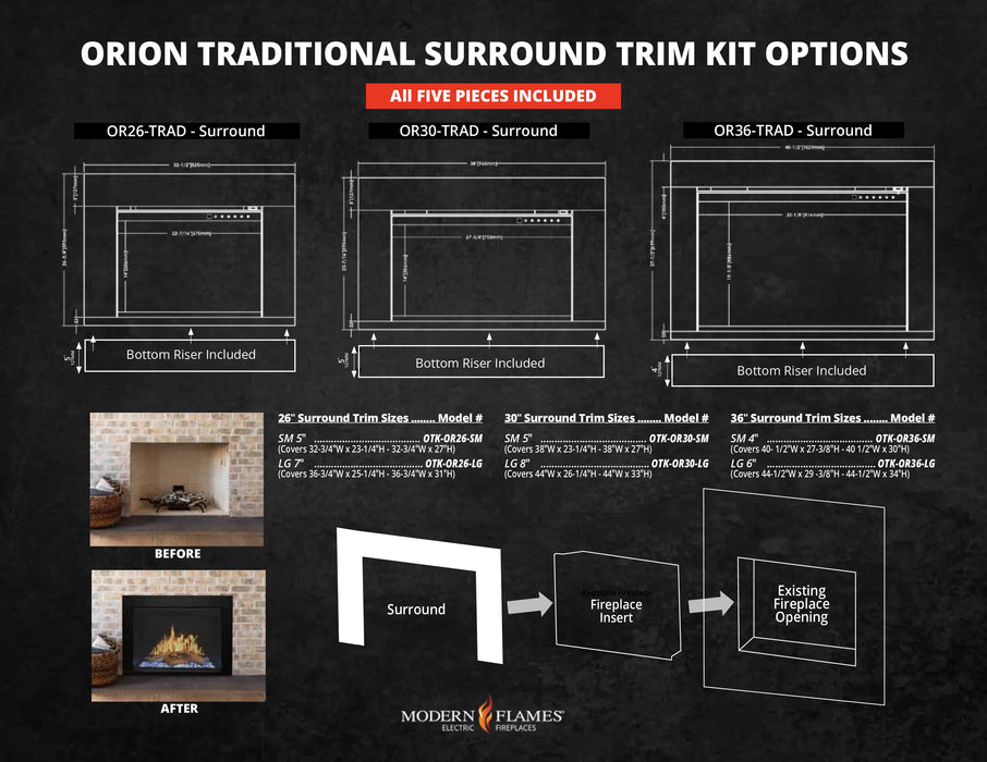 Fireplace Riser Trim Modern Flames Surround Trim Kit for Orion Traditional Electric Firepla ...