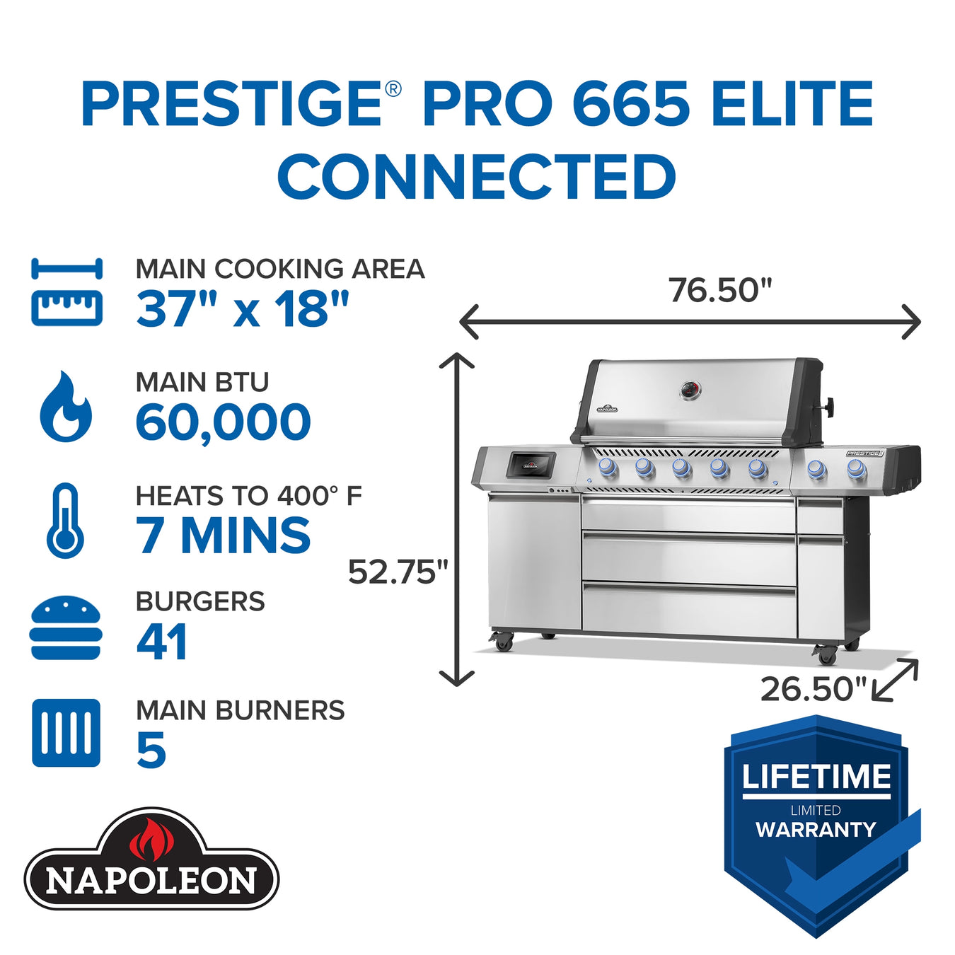 Napoleon Prestige PRO Elite 665 Gas Grill Infographic