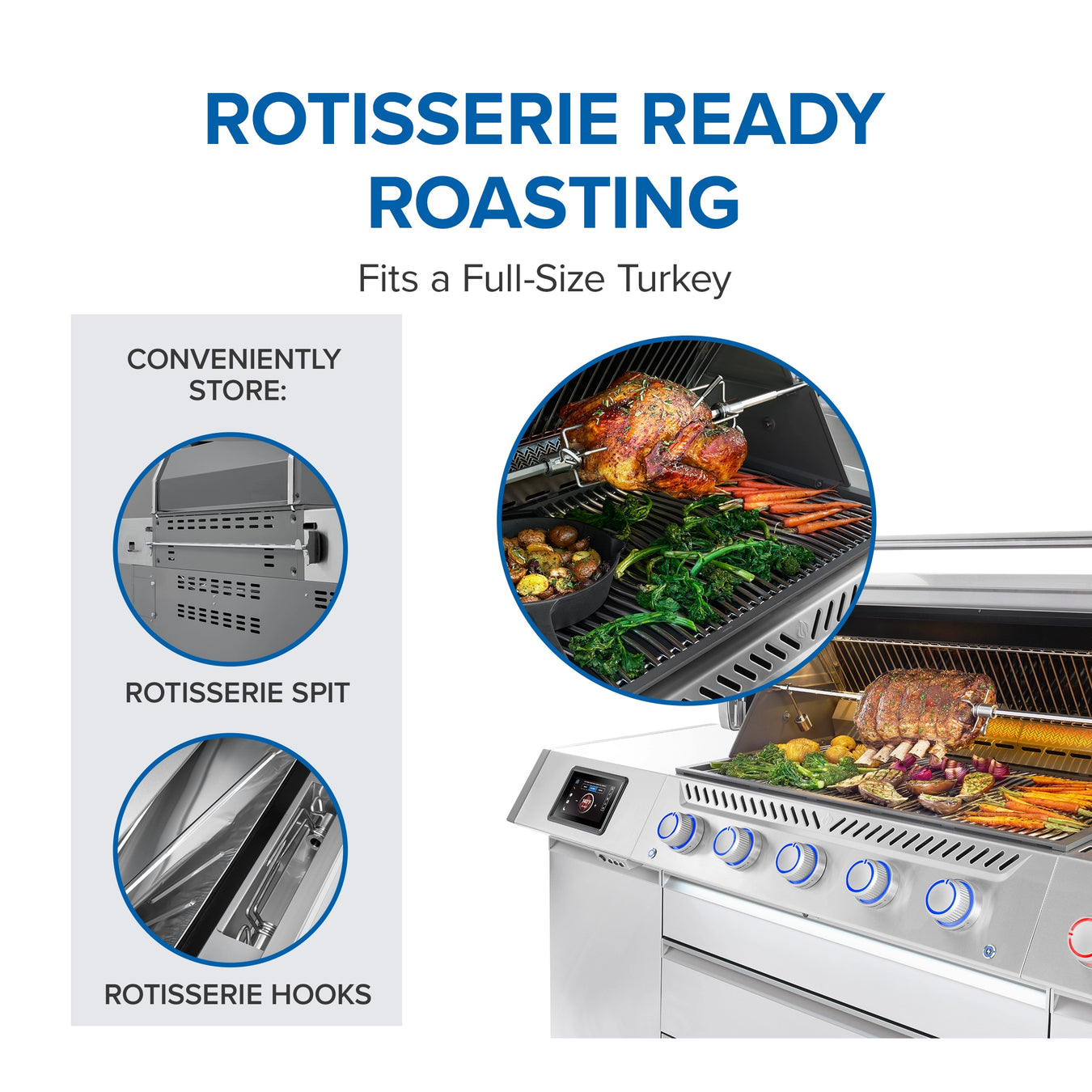 Napoleon Prestige PRO Elite 665 Gas Grill Rotisserie Infographic