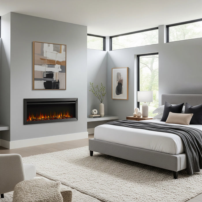 SimpliFire 50" Allusion Slim Electric Fireplace in Bedroom