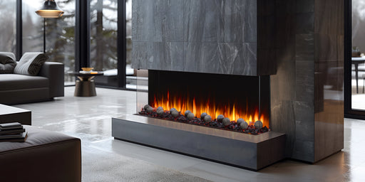 SimpliFire Triton 65" Linear Electric Fireplace with Decorative Spheres & Orange Flames