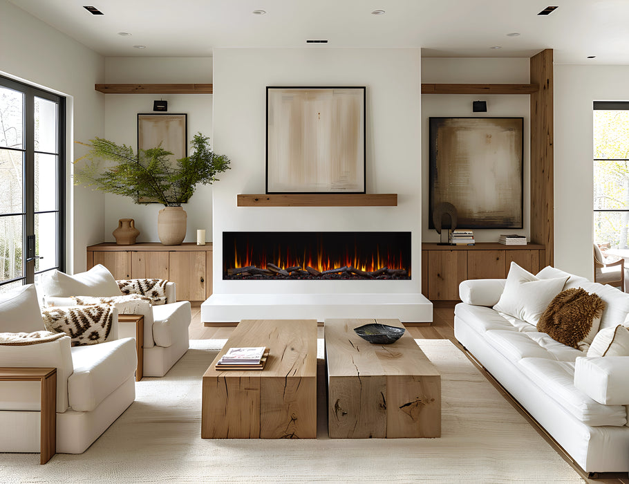 SimpliFire Triton 78" Linear Electric Fireplace with Timber Logs & Orange Flames