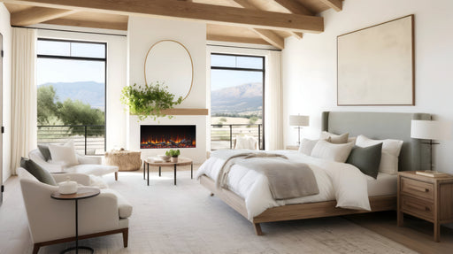 SimpliFire Triton 50" Linear Electric Fireplace built into Bedroom Wall