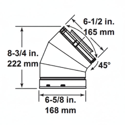 HHT SLP 45-Degree Elbow Dimensions