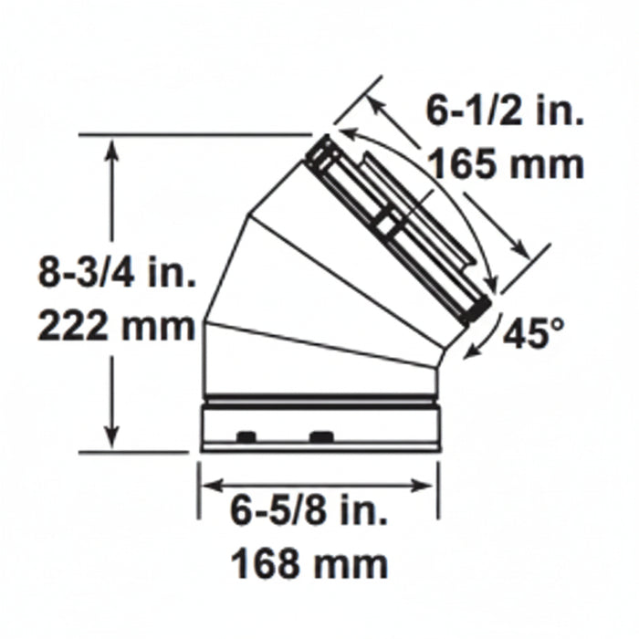 HHT SLP 45-Degree Elbow Dimensions